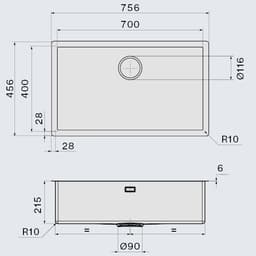 МИВКА FALMEC ISEO 70 Бяла (75.6x45.6) над плот / равен / под плот thumbnail 2